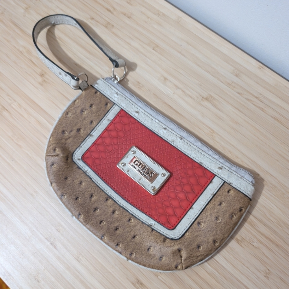 VTG GUESS Red and Tan Clutch with Wristlet